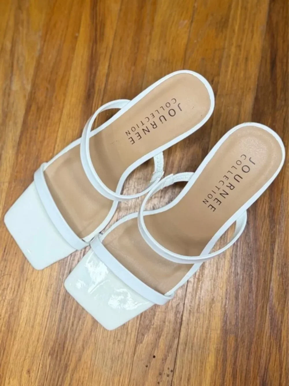 Journee Collection White Patent Kitten Heel Sandals Size 7